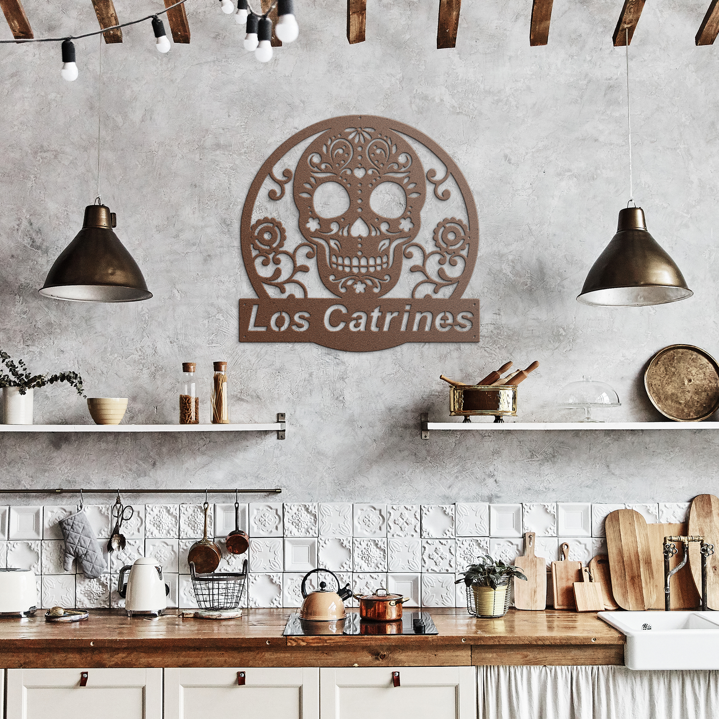 Personalized_Day_of_the_Dead_Skull_Copper_Rustic_Kitchen_Mockup.png