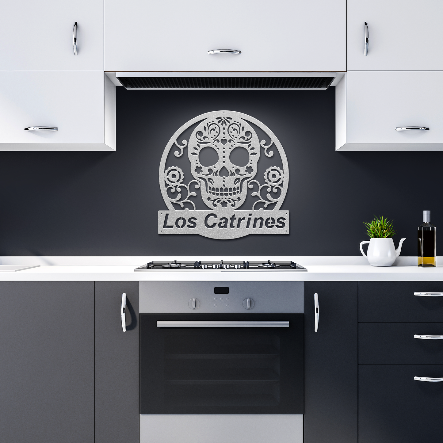 Personalized_Day_of_the_Dead_Skull_Silver_Dark_Kitchen_Mockup.png