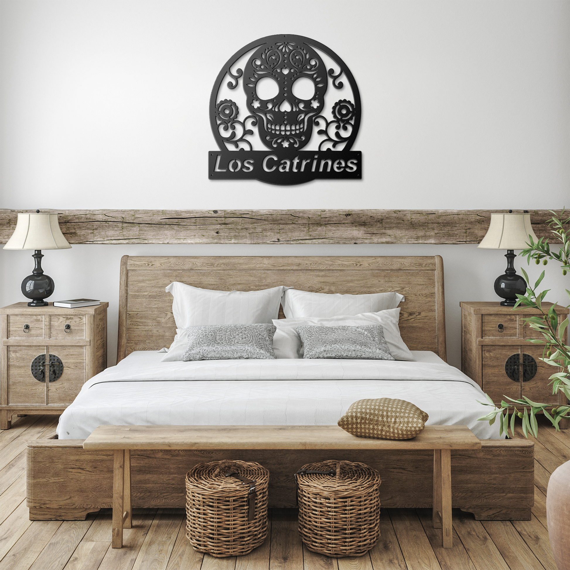 Personalized_Day_of_the_Dead_Skull_Black_Farmhouse_Bedroom_Mockup.png